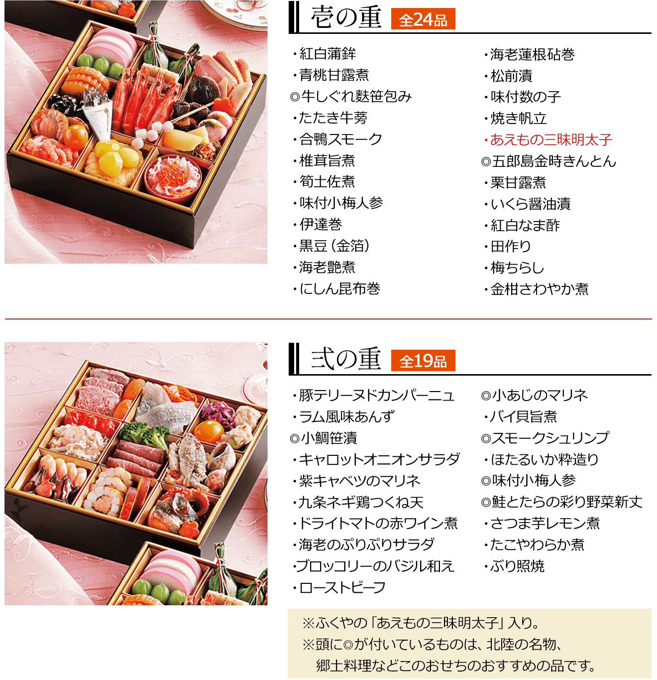 壱の重全24品弍の重全18品