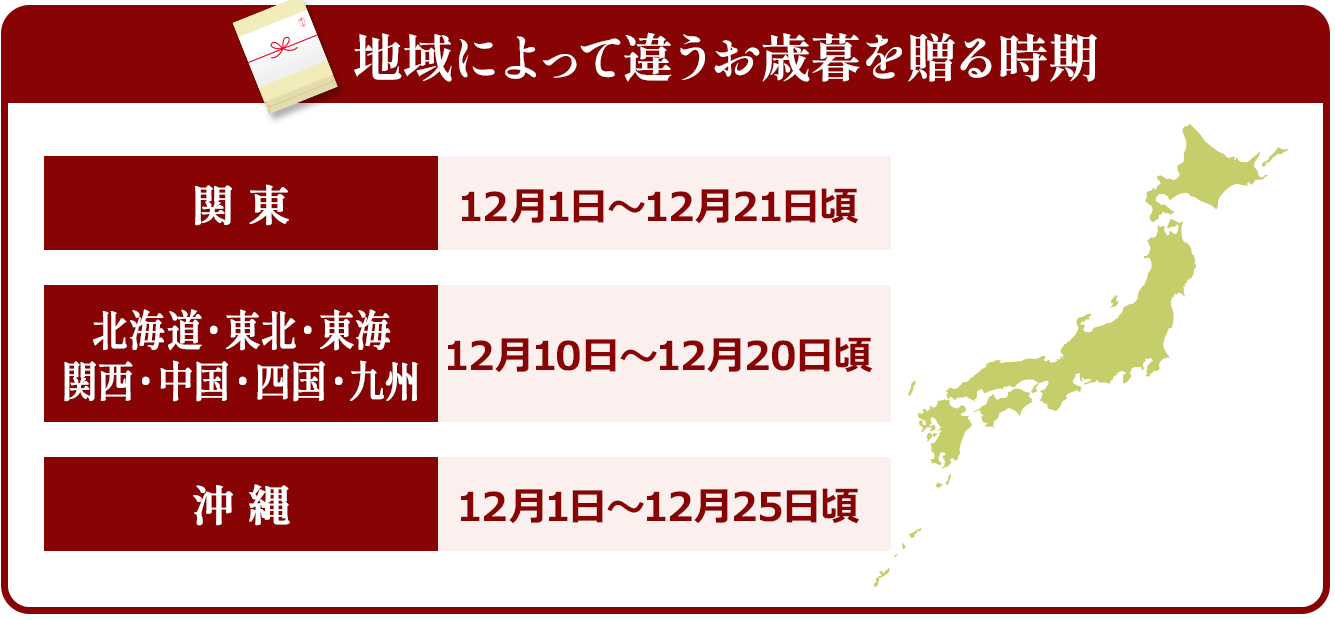 地域によって違うお歳暮を贈る時期