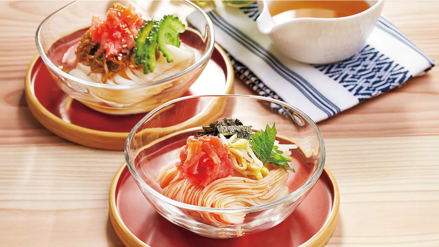 韓国風ビビン麺と沖縄風もずく麺