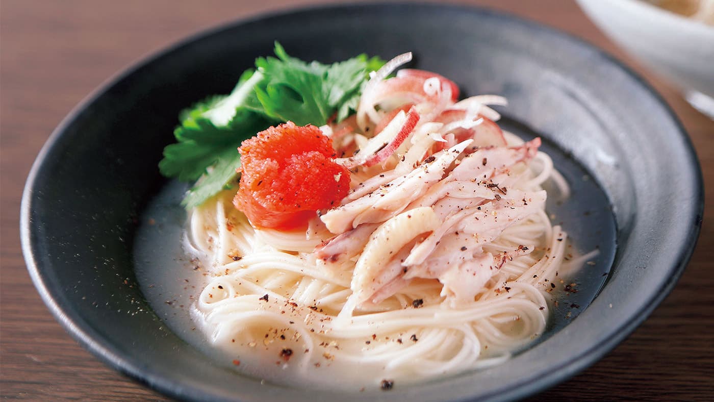 鶏だし明太温麺